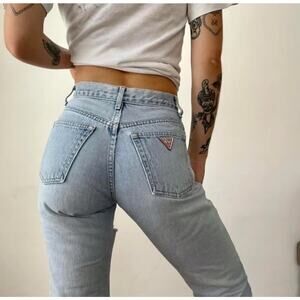 Vintage Guess Jeans Triangle Logo Pocket 90s High Rise Style 1050 SH Size 30